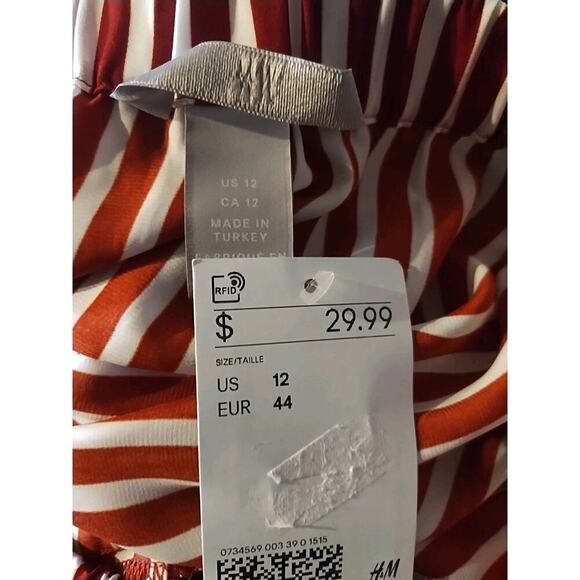 H&M Womens 12 Red White Striped Off Shoulder Blouse top 4th of July loose NEW - Picture 5 of 5